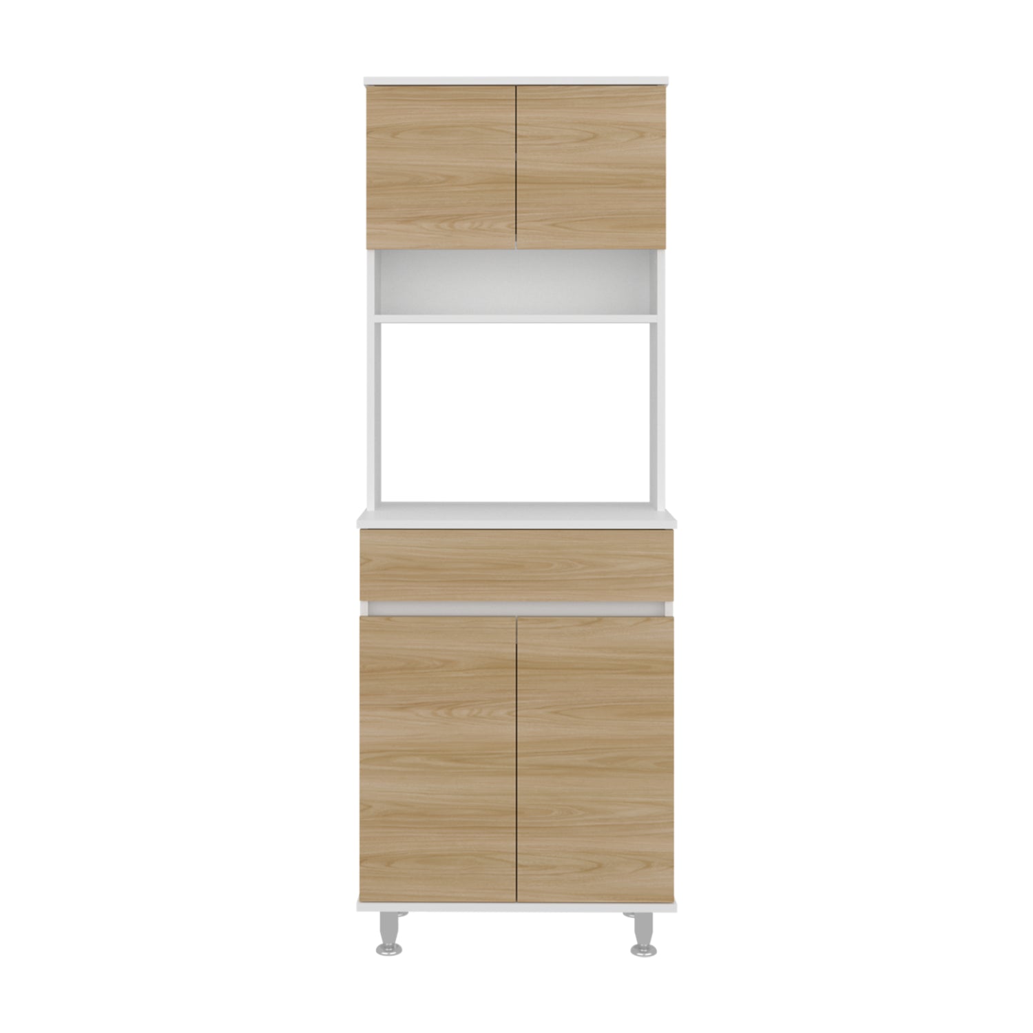 alacena blanca y madera vista frontal, ideal para cocina moderna